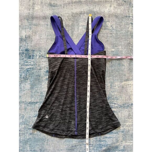 Lululemon Run For Gold Heathered Gray Heathered Black / Iris Flower Tank Size 4 - Picture 3 of 6